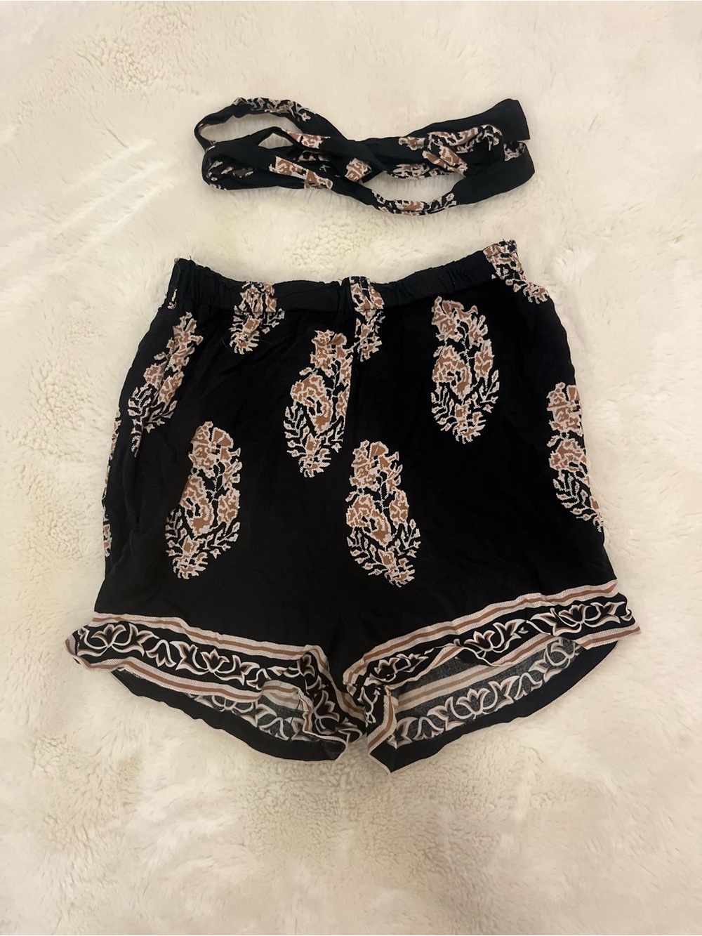 Vacation Women’s Contrast Color Tropical Plant Print Elastic Waist